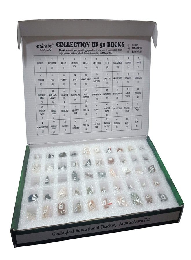 Rocksmins Collection of 100 Rocks & Minerals for Education RM100PT (50 Rocks + 50 Minerals) 2 Boxes 100 Handpicked Natural Specimens in Storage Tray for Education in Beautiful Colour Box for Geology - Image 3